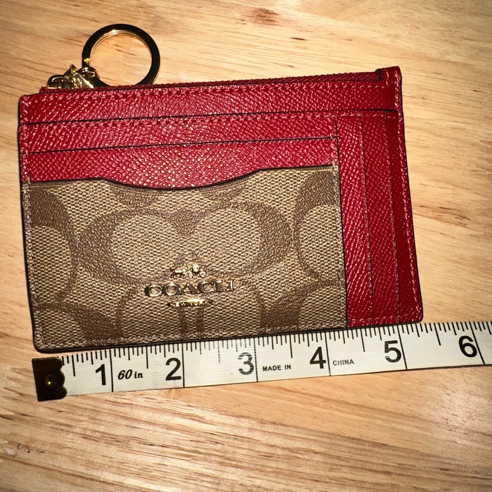 Coach Signature Red and Brown Key Card Holder - Picture 6 of 9